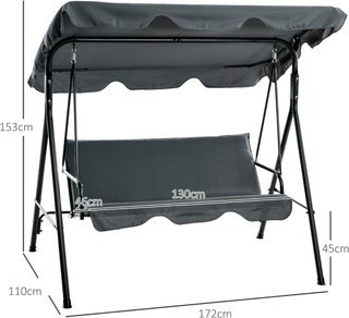 Columpio de Jardín para 3 Personas con Techo Regulable, Columpio de Exterior con Asiento Transpirable en Textilene y Metal, Capacidad de Hasta 240 Kg, 172X110X153 Cm, Gris