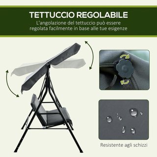 Columpio de Jardín para 3 Personas con Techo Regulable, Columpio de Exterior con Asiento Transpirable en Textilene y Metal, Capacidad de Hasta 240 Kg, 172X110X153 Cm, Gris