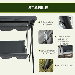 Columpio de Jardín para 3 Personas con Techo Regulable, Columpio de Exterior con Asiento Transpirable en Textilene y Metal, Capacidad de Hasta 240 Kg, 172X110X153 Cm, Gris