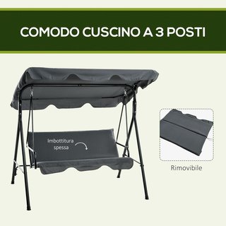 Columpio de Jardín para 3 Personas con Techo Regulable, Columpio de Exterior con Asiento Transpirable en Textilene y Metal, Capacidad de Hasta 240 Kg, 172X110X153 Cm, Gris