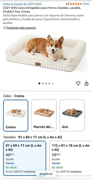 Cama ortopédica para perro beige
