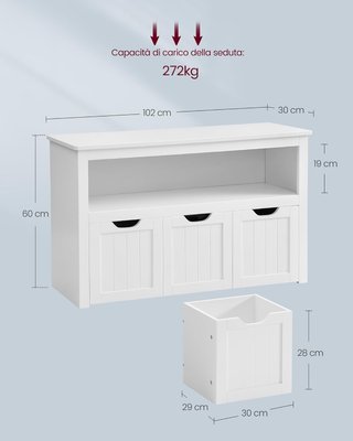 Estantería para Niños, Organizador de Juguetes para Niños, Multiusos, 3 Contenedores con Ruedas, Porta Juguetes, para Sala de Estar o Habitación Infantil, 30 x 102 x 60 cm, Blanco Nube