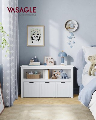 Estantería para Niños, Organizador de Juguetes para Niños, Multiusos, 3 Contenedores con Ruedas, Porta Juguetes, para Sala de Estar o Habitación Infantil, 30 x 102 x 60 cm, Blanco Nube