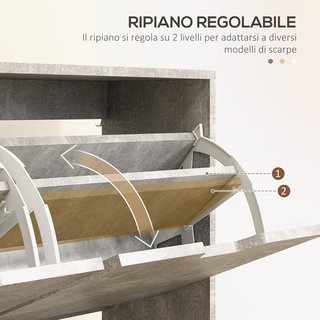 Zapatero de Entrada con 4 Cajones Plegables a 2 Niveles para 16 Pares de Zapatos, Mueble Zapatero Ahorra Espacio con Estantes Regulables en Aglomerado y Madera de Pino, 95X26X95 Cm, Gris