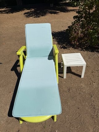 Tumbona de jardín con colchoneta y mesa