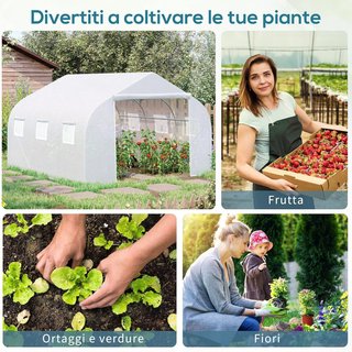 Serra a Tunnel per Giardino con Porta Avvolgibile, 6 Finestre e Tetto a Due Falde, Serra per Orto in PE per Piante, 3,5X3X2 M, Bianco