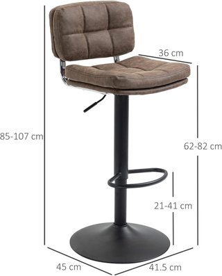 Set de 2 Taburetes de Bar Modernos y Giratorios con Respaldo y Reposapiés, Taburetes de Cocina con Altura Ajustable, Tapizado en Cuero PU y Acolchado, 41.5X45X85-107Cm