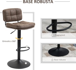 Set de 2 Taburetes de Bar Modernos y Giratorios con Respaldo y Reposapiés, Taburetes de Cocina con Altura Ajustable, Tapizado en Cuero PU y Acolchado, 41.5X45X85-107Cm