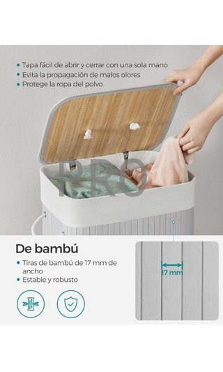 Cestino per bucato con coperchio, in bambù, pieghevole