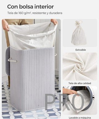 Cestino per bucato in bambù pieghevole con coperchio e sacchetto estraibile