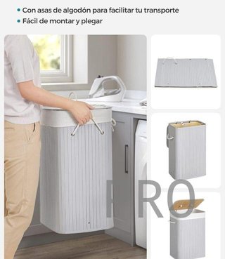 Cestino per bucato in bambù pieghevole con coperchio e sacchetto estraibile