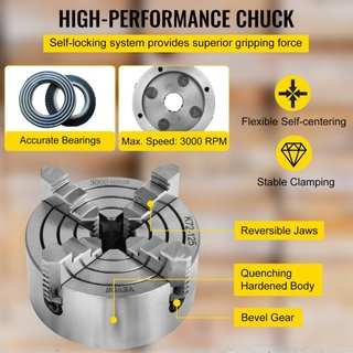K72-125 Chuck de Torno de 5 Pulgadas con Mandíbulas Independientes Reversibles 125MM Accesorios para Máquina de Torno de Metal Mini Torno de 4 Mandíbulas