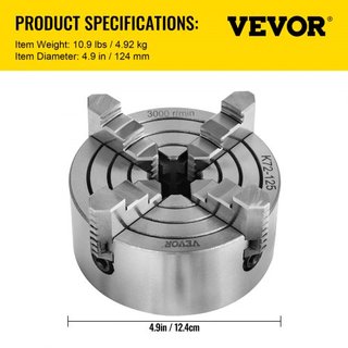 K72-125 Chuck de Torno de 5 Pulgadas con Mandíbulas Independientes Reversibles 125MM Accesorios para Máquina de Torno de Metal Mini Torno de 4 Mandíbulas