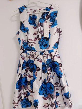 Vestido CHARM'S floral azul y blanco talla S
