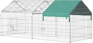 Recinto para Animales con Techo Cubierto, Cercado de Acero con Puertas para Gallinas y Conejos, 220X103X103Cm
