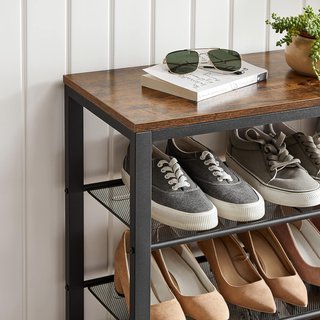 Organizador de Zapatos, 100 X 30 X 72 Cm, para Entrada, Sala de Estar, Dormitorio, Estructura Simple, Estilo Industrial, Marrón Rústico y Negro LBS14BX