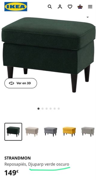 Puf Rectangular Terciopelo Verde Ikea