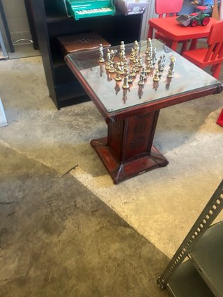 Mesa de centro ajedrez cristal madera