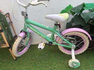 Bicicleta niña verde con ruedines