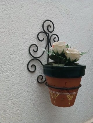 2 Macetas Colgantes Forja Terracota Flores