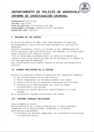 Juego Caso policial para resolver: Andy Allen