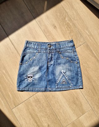 Gonna jeans Y2K con teschio tg M