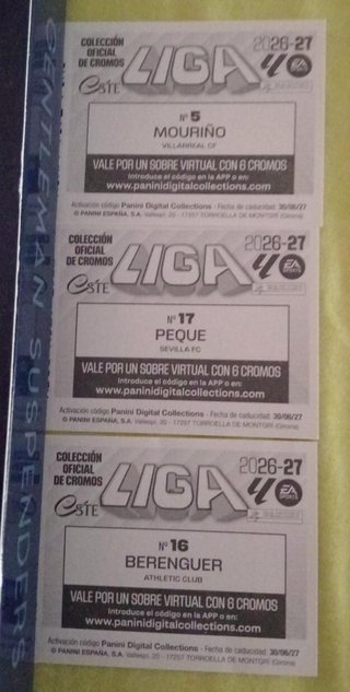 Cartas La Liga 2026-27 Códigos Virtuales Panini