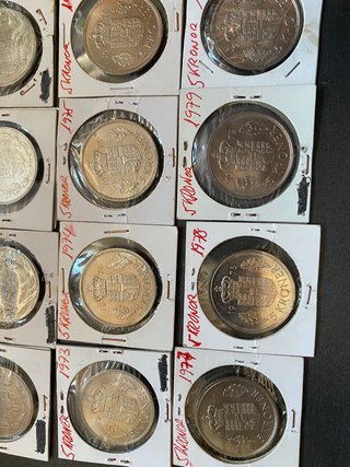 Lote 16 monedas 5 Kroner Noruega (1963-1980)