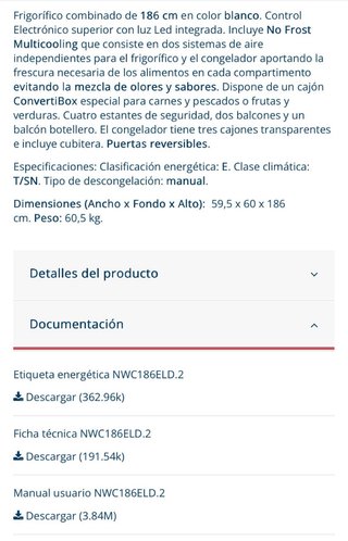Frigorífico combi NEW POL 186cm