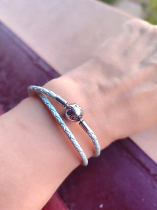 Pulsera Cuero Pandora Doble Vuelta Plata