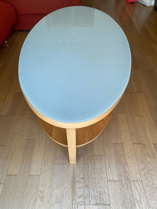 Mesa de centro madera y vidrio ovalada