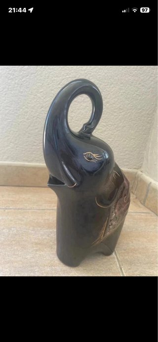 Hucha Cerámica Elefante Marrón Negro Vintage