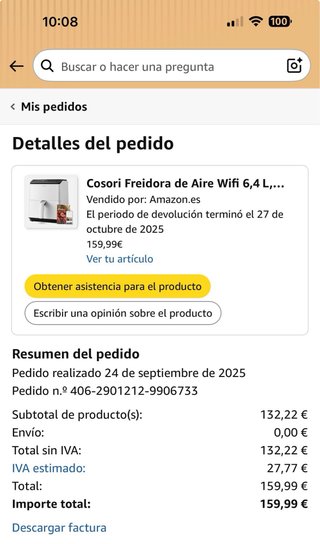 Cosori Dual Blaze 6.4L Blanca. Tiene 1 año