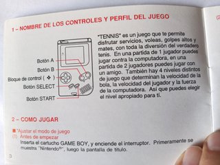 Instrucciones en español Juego TENNIS GAME BOY