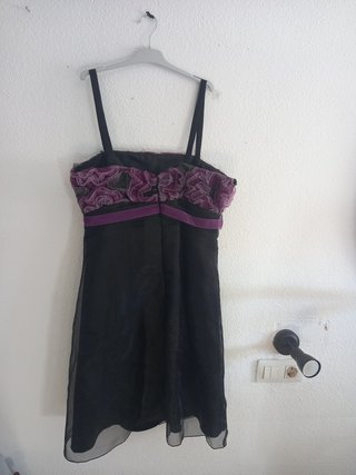 Vestido fiesta cóctel morado y negro