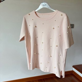 Maglia rosa cipria con perline