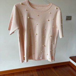 Maglia rosa cipria con perline
