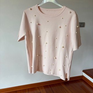 Maglia rosa cipria con perline