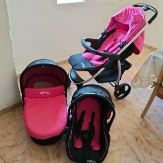 Carrito Bebé 3 Piezas Rosa y Negro