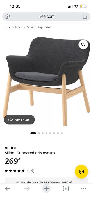 Sillón Ikea Vedbo gris tela y madera