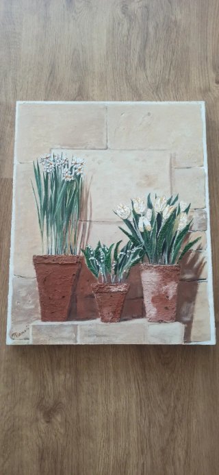 Cuadro Flores en Macetas Hecho a Mano