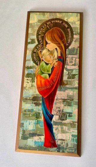 Cuadro Virgen con Niño Naïf Madera