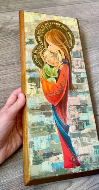 Cuadro Virgen con Niño Naïf Madera