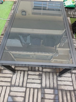 Mesa y 6 Sillas Terraza Cristal y Metal