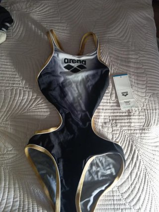 Bañador Arena Mujer Natación Negro/Dorado
