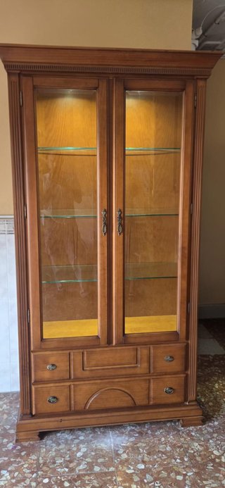 Vitrina de salón madera y cristal