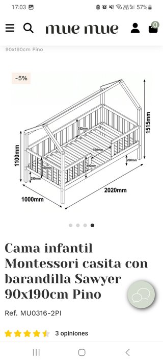 Cama infantil tipo casita de madera Muemue