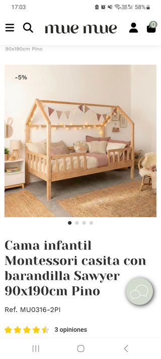 Cama infantil tipo casita de madera Muemue