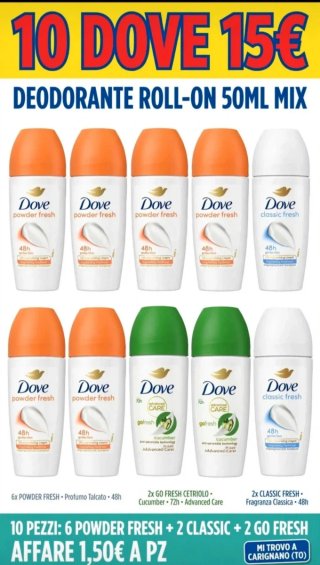 10 Dove Deodoranti Roll-On 50ml Mix