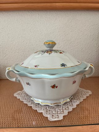 Sopera Limoges Porcelana Flores Dorada